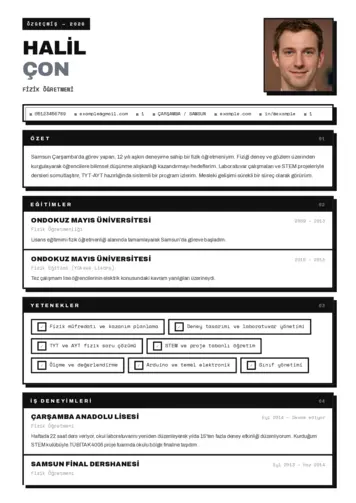 Fizik Öğretmeni CV Örnekleri cv indir